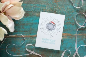 Weihnachtskarte Elefant Hellblau
