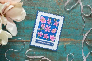 Grußkarte good vibes Blume blau pink