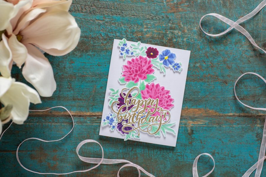 Geburtstagskarte Blumenstrauß Aquarell weiß