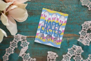 Shaker-Karte Happy Easter Hasen Bunt