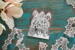 Shaker-Karte Happy Easter Hasen Silber