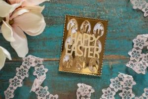 Shaker-Karte Happy Easter Hasen Gold