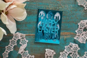 Shaker-Karte Happy Easter Hasen Blau