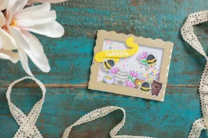 Shaker-Karte Gratulation Bienen Gold