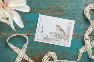 Dankkarte Vogel Vellum Weiß Gold