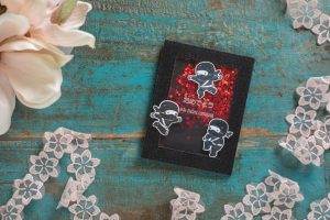 Shaker-Karte Ninjas Congrats Schwarz Rot Glitzer