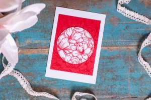 Grußkarte Magnolie Punkt Weiß Rot