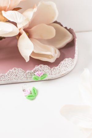 Ohrclip Hänger Tulpen Rosa Silber