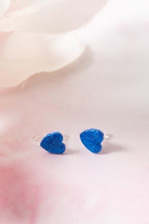 Ohrclip Herz Blau Glitzer Klein