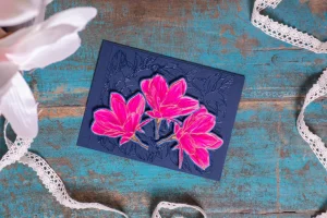 Grußkarte Magnolie Embossing Blau