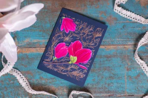 Grußkarte Magnolie Embossing Schwarz Gold