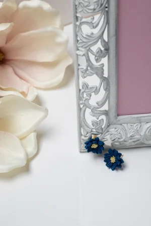 Ohrstecker Blüte Blau Goldener Stempel