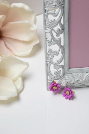 Ohrstecker Blüte Pink Goldener Stempel