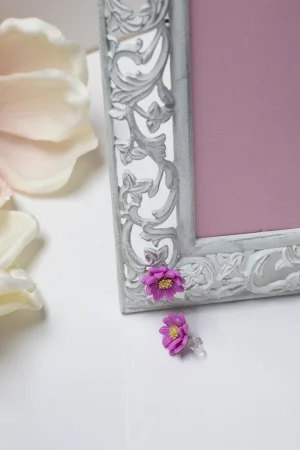Ohrstecker Clip Blüte Pink Goldener Stempel