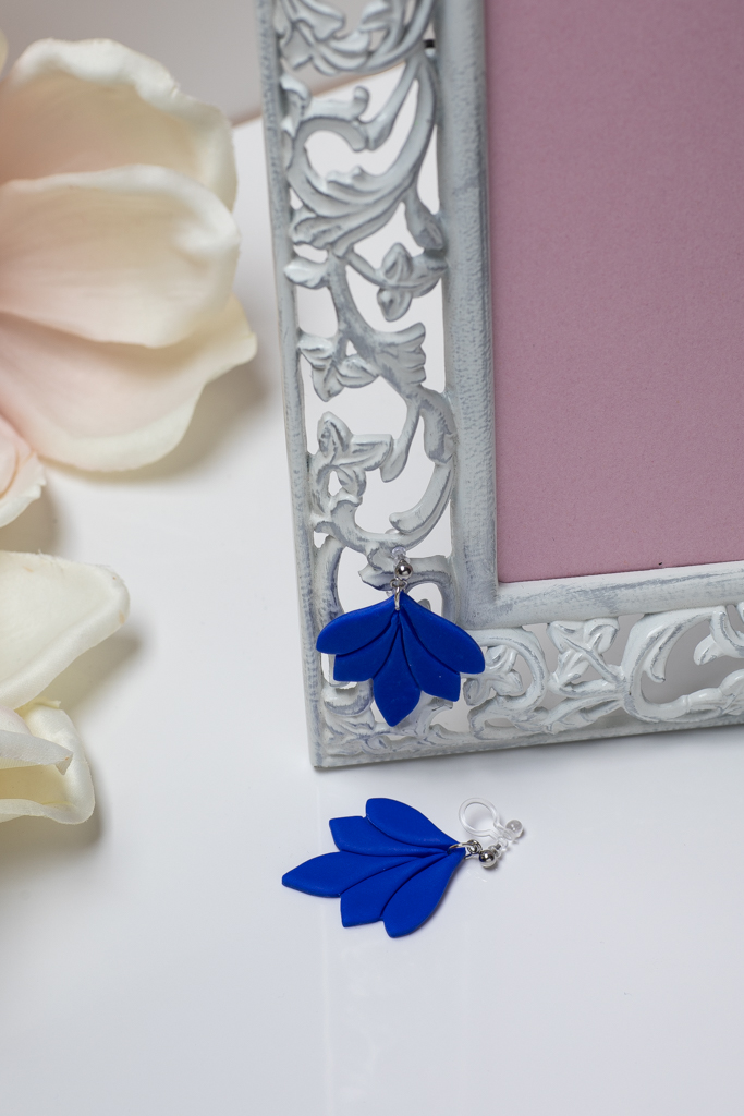 Ohrclip Fächer Groß Blau Silber