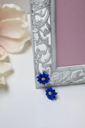 Ohrstecker Blüte Royales Blau Goldener Stempel