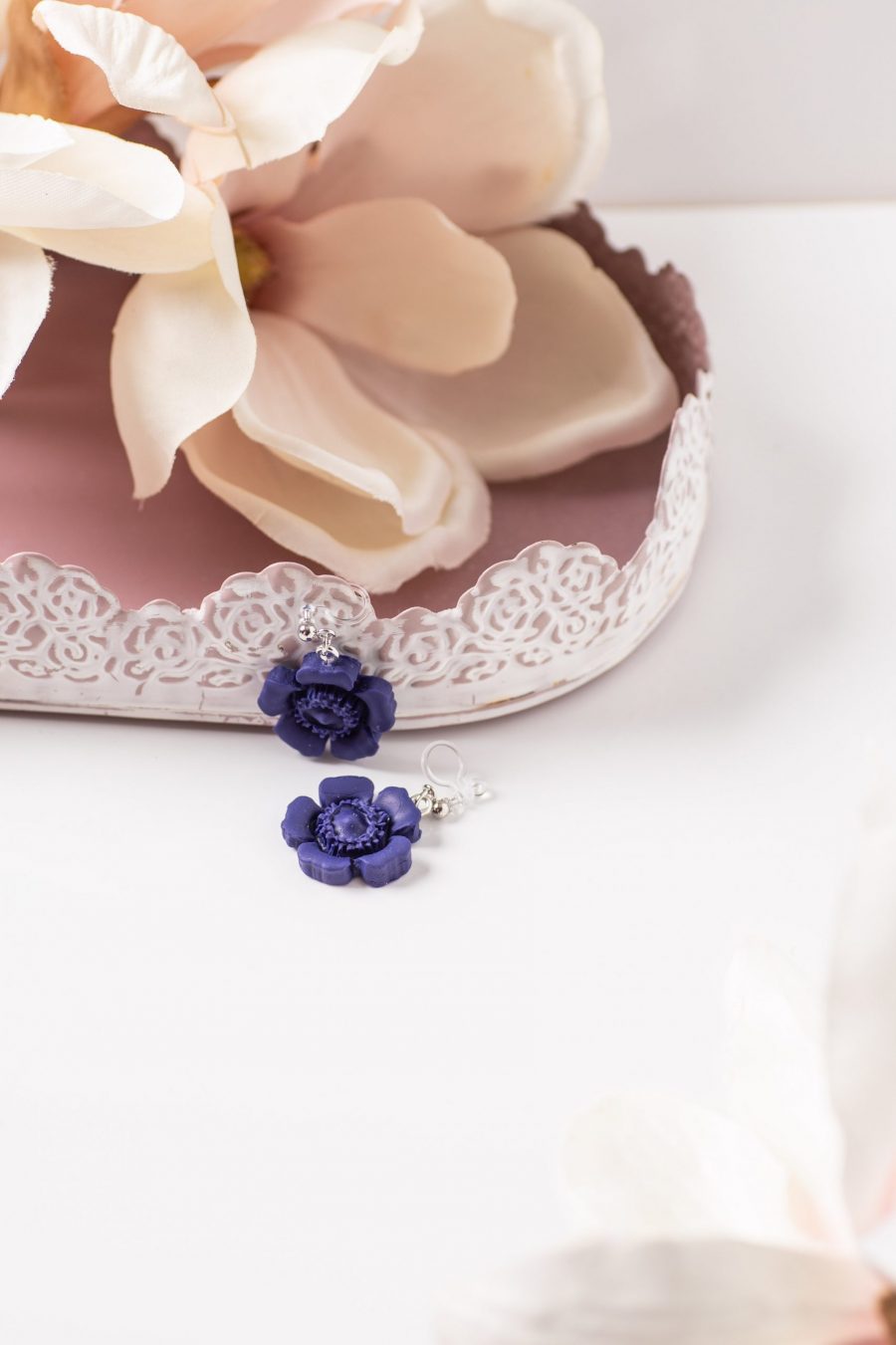 Ohrhänger Clip Mohnblume Blau Mittel