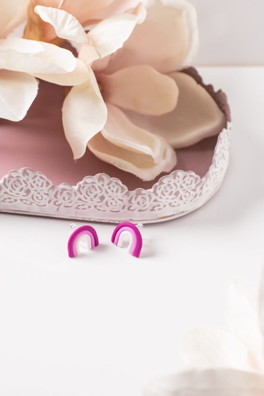 Ohrstecker Clip Regenbogen Pink Mittel