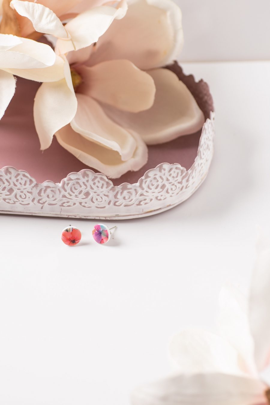 Ohrstecker Knöpfe Blumen Pink