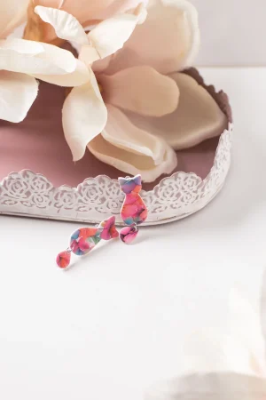 Ohrhänger Clip Katze Silhouette Pinke Blumen