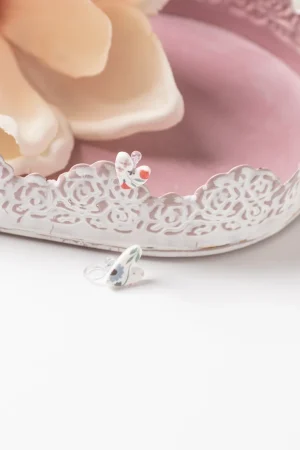 Ohrclip Herzen Asymmetrisch Weiß Blumen Pastell