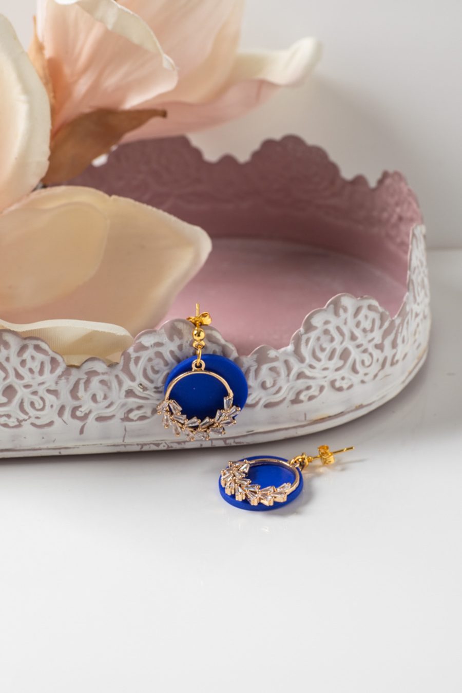 Ohrhänger Kristallkranz Gold Blau Klein