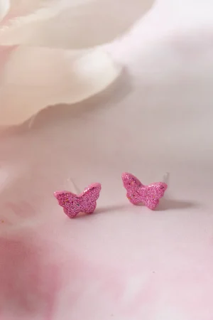 Ohrstecker Schmetterling Rosa Glitzer Klein