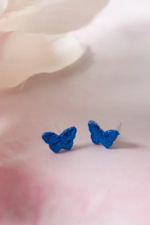Ohrstecker Schmetterling Blau Glitzer Klein