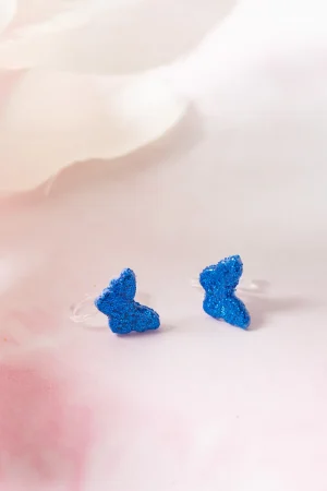 Ohrclip Schmetterling Blau Glitzer Klein