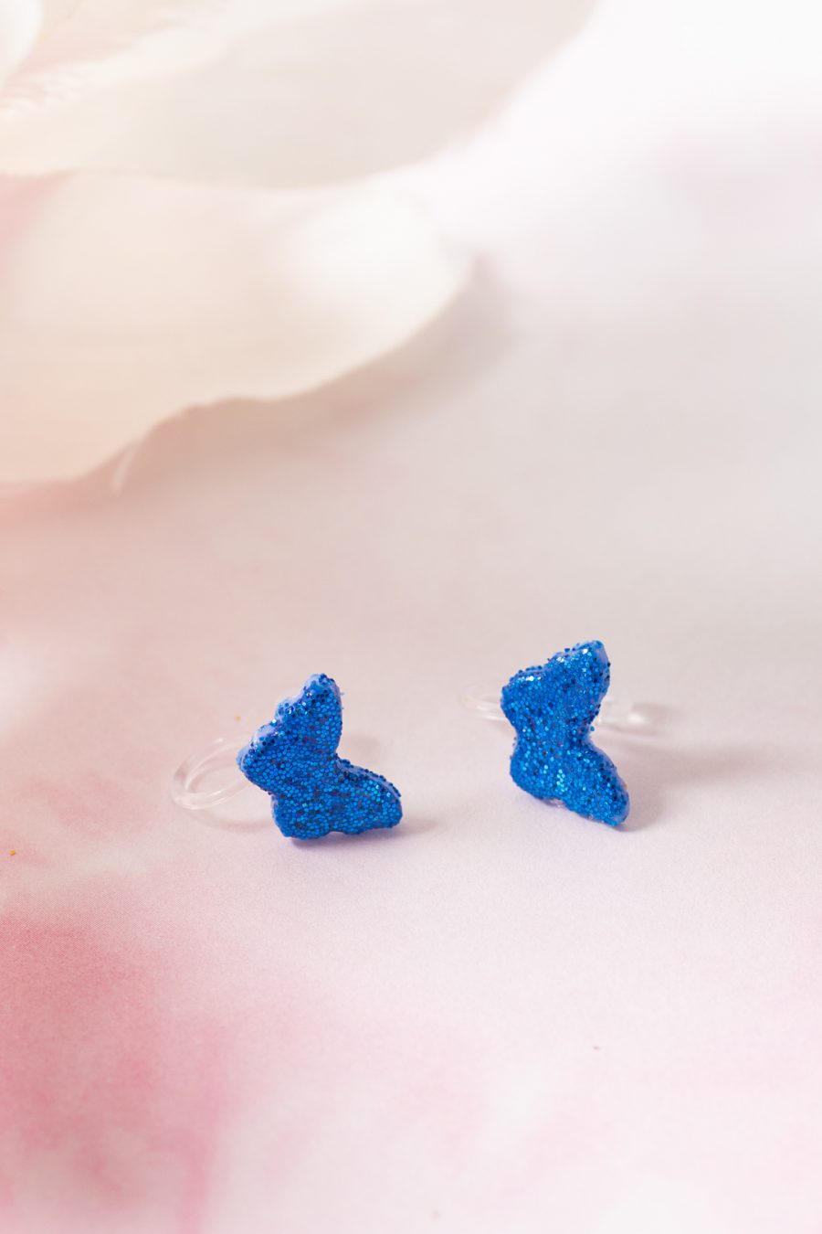 Ohrclip Schmetterling Blau Glitzer Klein