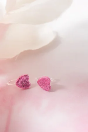 Ohrclip Herz Rosa Glitzer Klein