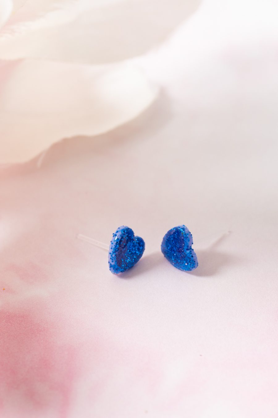 Ohrstecker Herz Blau Glitzer Klein