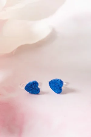 Ohrclip Herz Blau Glitzer Klein
