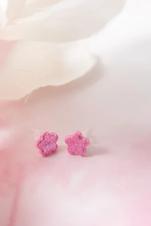 Ohrstecker Blume Rosa Glitzer
