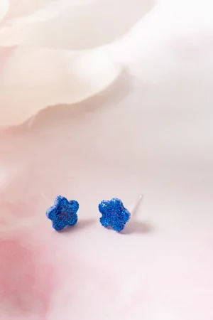 Ohrstecker Blume Blau Glitzer