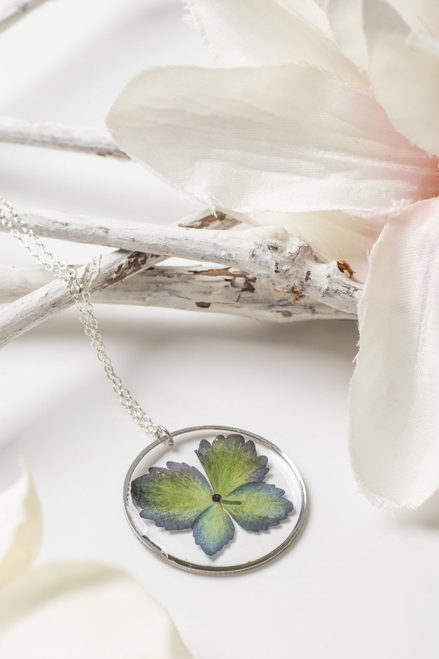 Anhänger Resin Hortensie Grünblau Silber