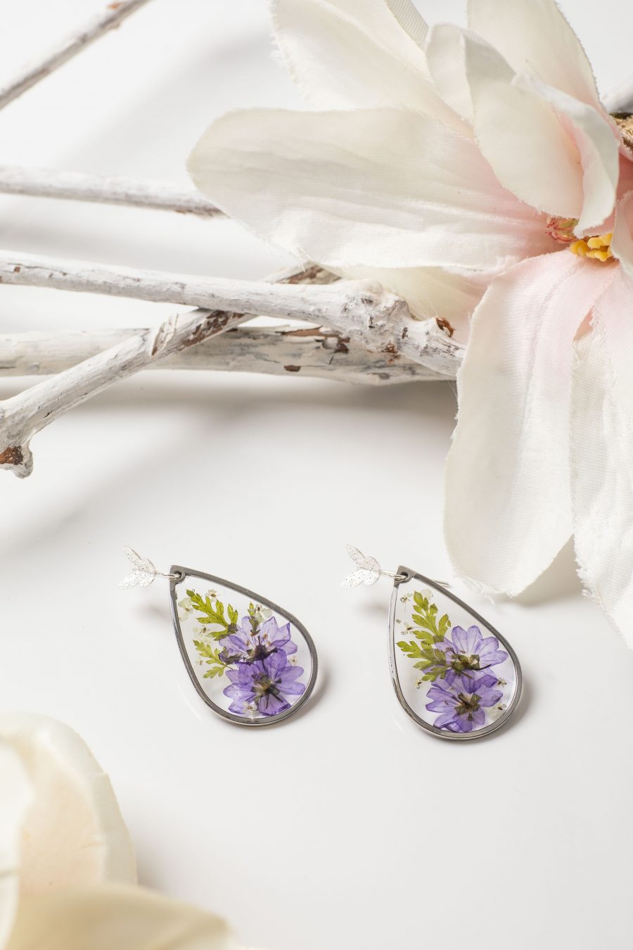 Ohrhänger Resin Storchenschnabel Tropfen Silber Schmetterling