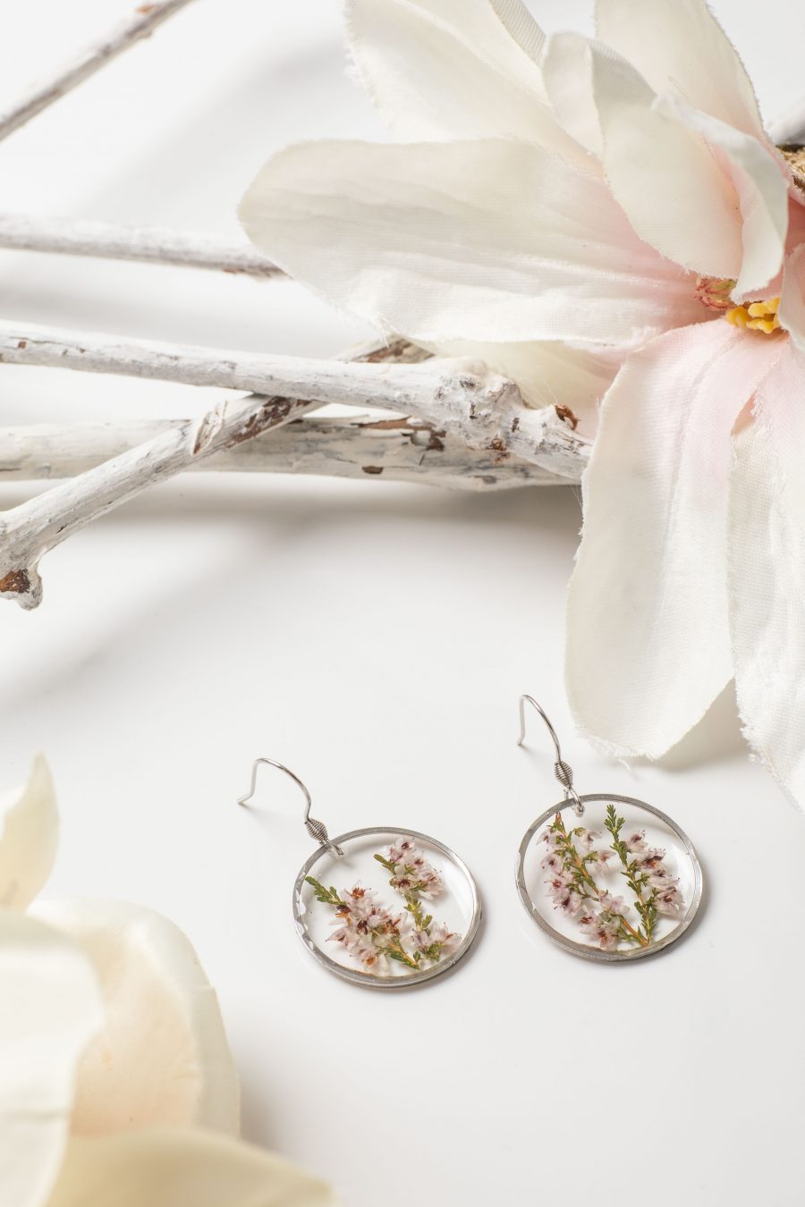 Ohrhänger Resin Heidekraut Silber Rund