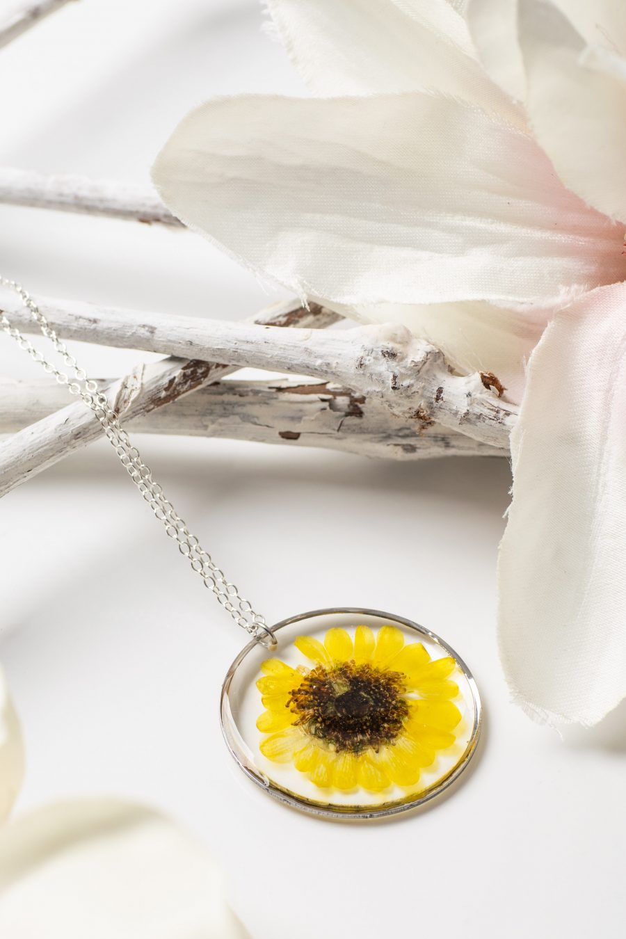 Anhänger Resin Margerite Silber Rund Groß 2