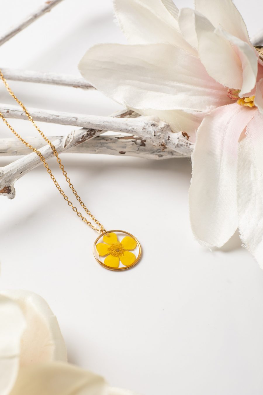 Anhänger Resin Butterblume Rund Gold