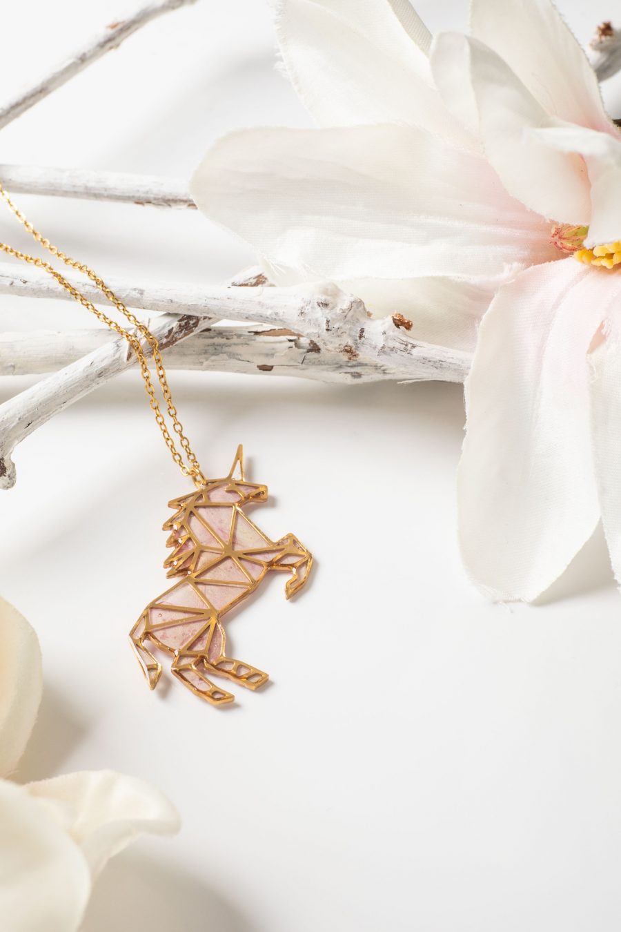 Anhänger Resin Rose rosa Gold Einhorn