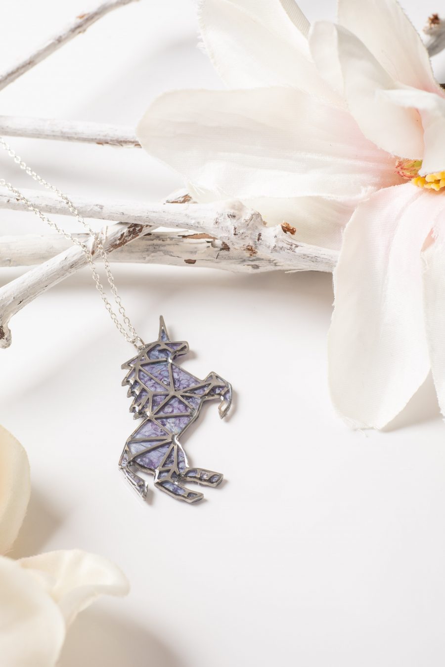 Anhänger Resin Einhorn Silber Hortensie Lila