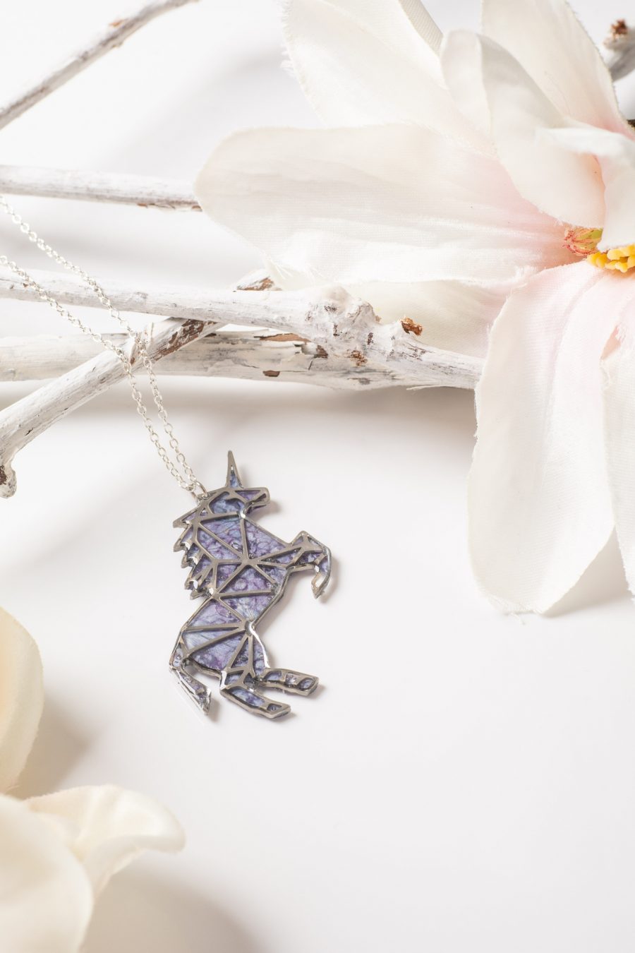 Anhänger Resin Einhorn Silber Hortensie Lila