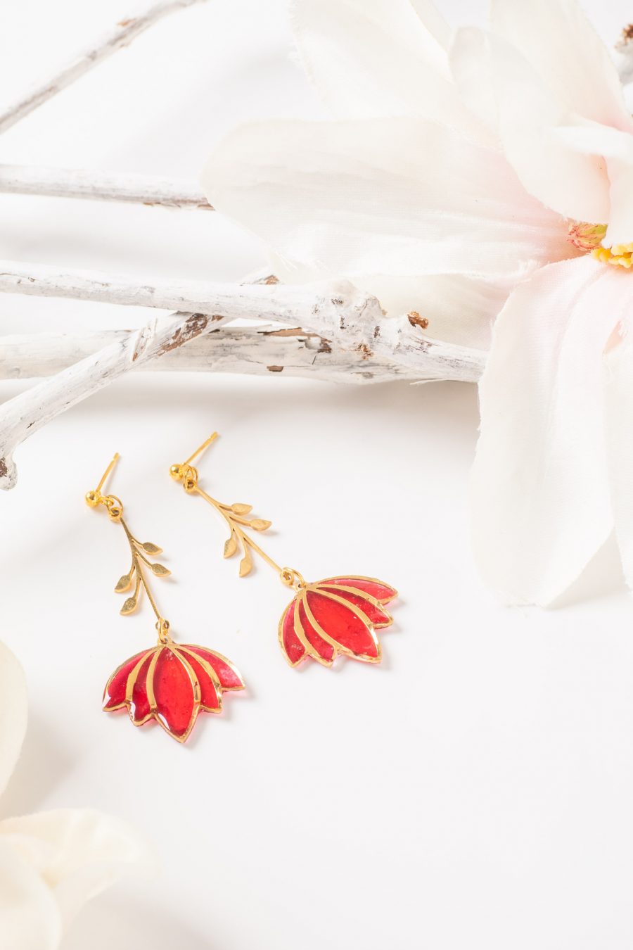 Ohrstecker Hänger rot Gold Geranie