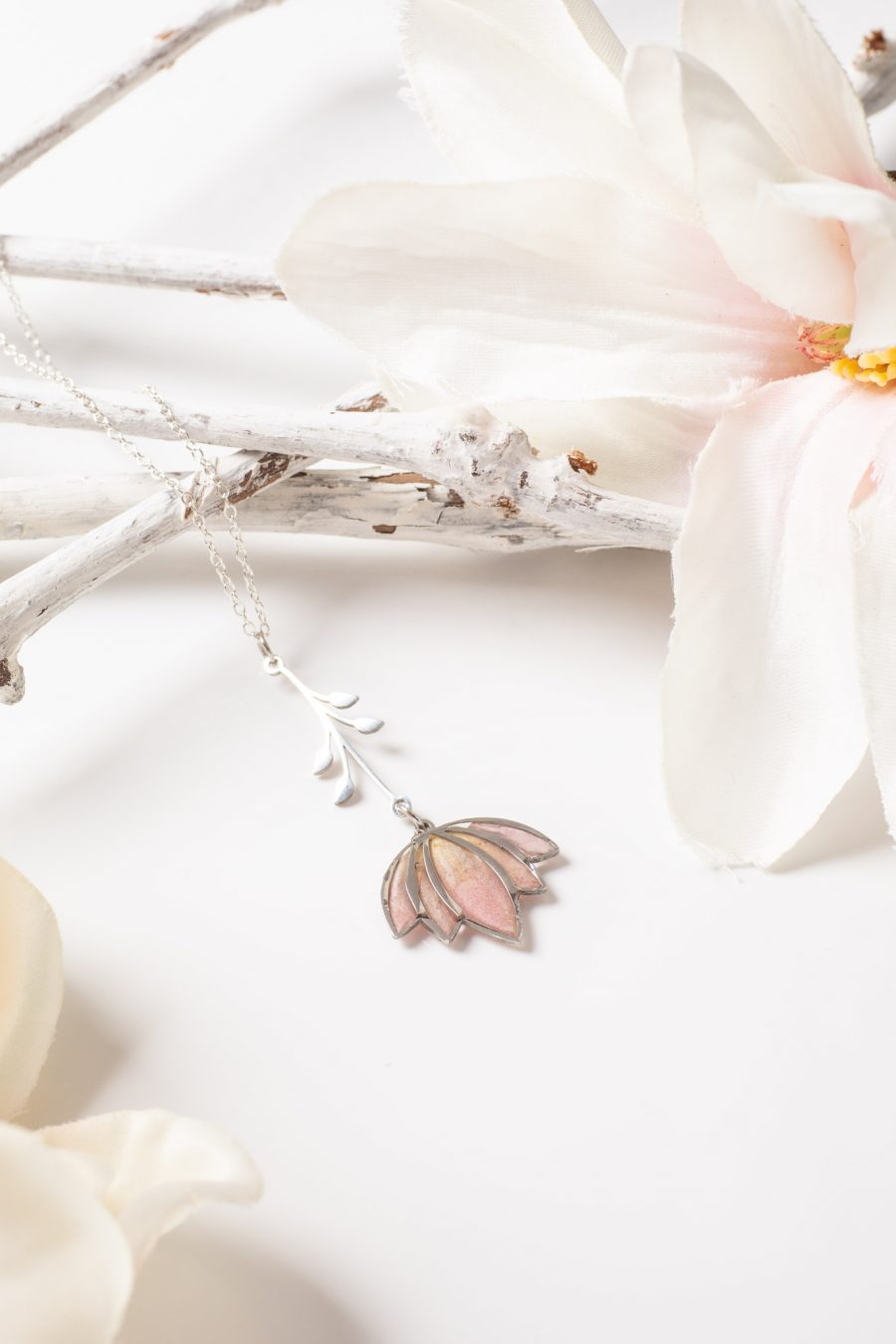 Anhänger Resin Silber Lotus rosa Rose