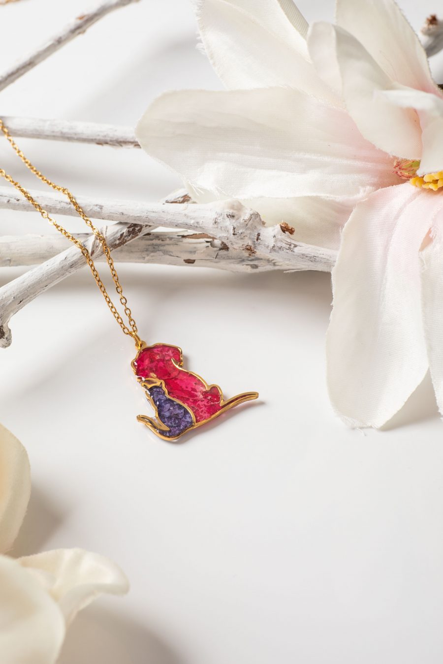 Anhänger Resin Rose Hortensie Gold Katze Hund