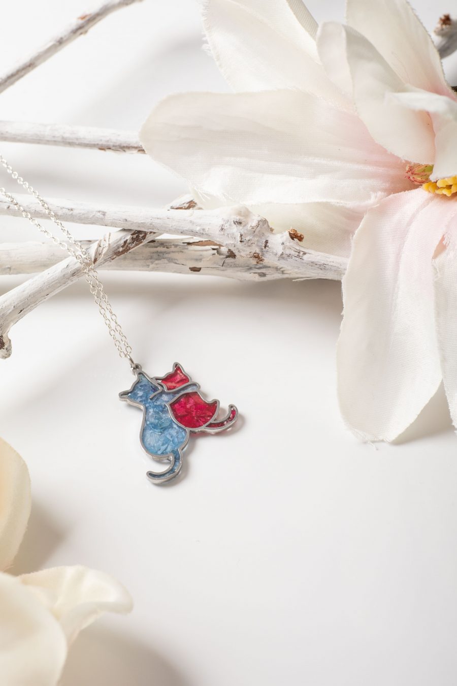 Anhänger Resin Katzen Pink Blau Silber Hortensie