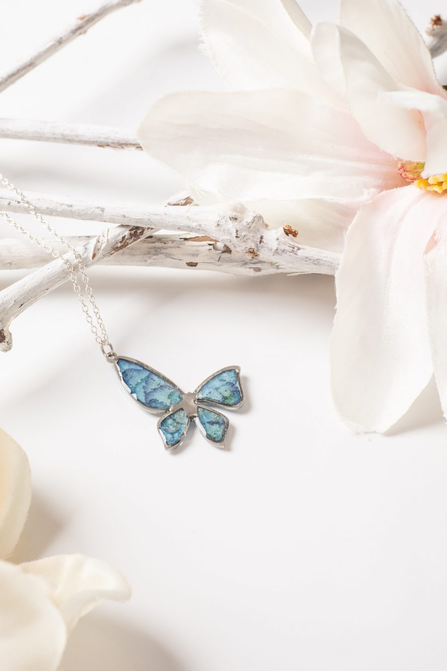 Anhänger Resin Schmetterling Hortensie blau Silber3