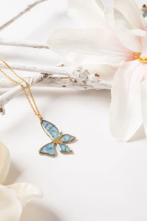 Anhänger Resin Schmetterling Hortensie Gold blau1