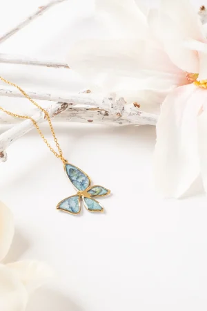 Anhänger Resin Schmetterling Hortensie Gold blau3